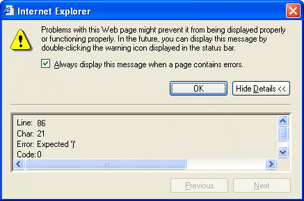 error message